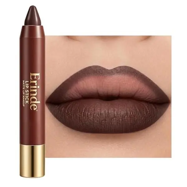 Erinde Matte Lipstick Crayon for Women, Dark Purple Brown 24 Hour Lipstick Lip Liner Pencil, Neutral Lip Stick Long Lasting Waterproof, Vegan & Cruelty-Free, 06