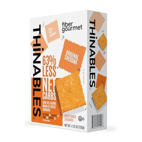 Fiber Gourmet Thinables Baked Cheese Crackers Healthy Low Net Carb Keto - Real Cheddar, High Fiber, 70 Calories, 6g Net Carbs, 13g Fiber, 5g Protein, Kosher - 4.25 Ounce (Pack of 1)