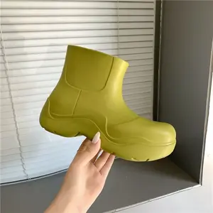 Avocado rain boots women's fashion outer wear big head outdoor short boots platform BV rain shoes