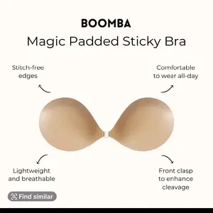 Boomba Magic Padded Sticky Bra - Lightweight Breathable with Front Clasp for Enhanced Cleavage Comfortable All-Day Wear Stitch-Free Edges