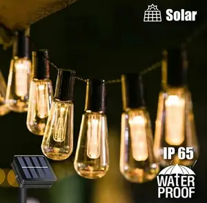 0LED Solar Oval Bulb String Lights, 5 m / 16.4 ft, Fourth of July solar lights suitable for everyday yard use, camping tents, weddings, parties, and holiday decorations | Multifunctional hanging light, solar string lights with warm lighting, Led Lights, S