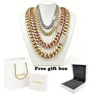 Men's Inlaid Zircon Flip Clasp Miami Cuban Link Necklace, Premium Stainless Steel, Hypoallergenic, Waterproof Fashion Jewelry with Gift Box