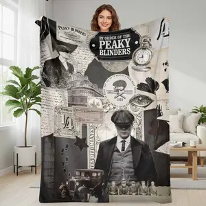 Vintage Peaky Blinders Flannel Blanket Retro Gangster Collage Print Soft Cozy Warm Lightweight Decorative Throw Ideal for Living Room Bedroom Office Lounge Gift