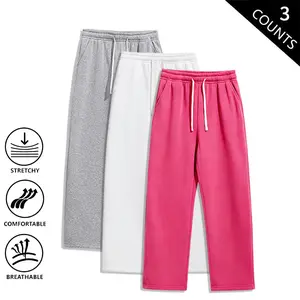3-Pack Men’s Wide-Leg Sweatpants | Elastic Drawstring, Breathable & Stretchable | Casual Lounge Pants for Everyday Wear