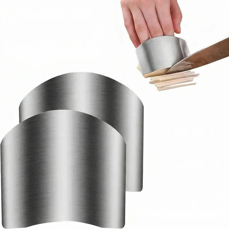 Sturdy 2-Pack Stainless Steel Finger Guard for Kitchen Chopping, Adjustable Blade Cover Utensil for Slicing, Safe Injury Prevention Tool, Silver