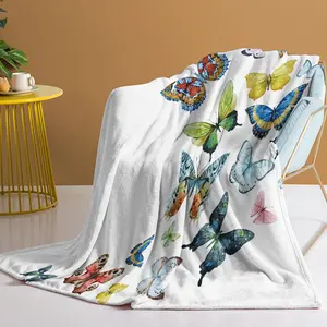 Colorful Butterfly Flannel Blanket - Soft, Scenic, Lightweight, Suitable for Sofa, Office, Bed, Nature, Travel - Multi-functional Four-season Gift, Variety 50*60