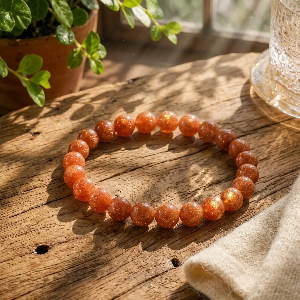 8mm AAA Premium Natural Sunstone Bracelet, Golden Orange Sparkling Round Beads, Unisex Stackable Y2K Minimalist Jewelry for Summer Beach Vacation & Spiritual Gift