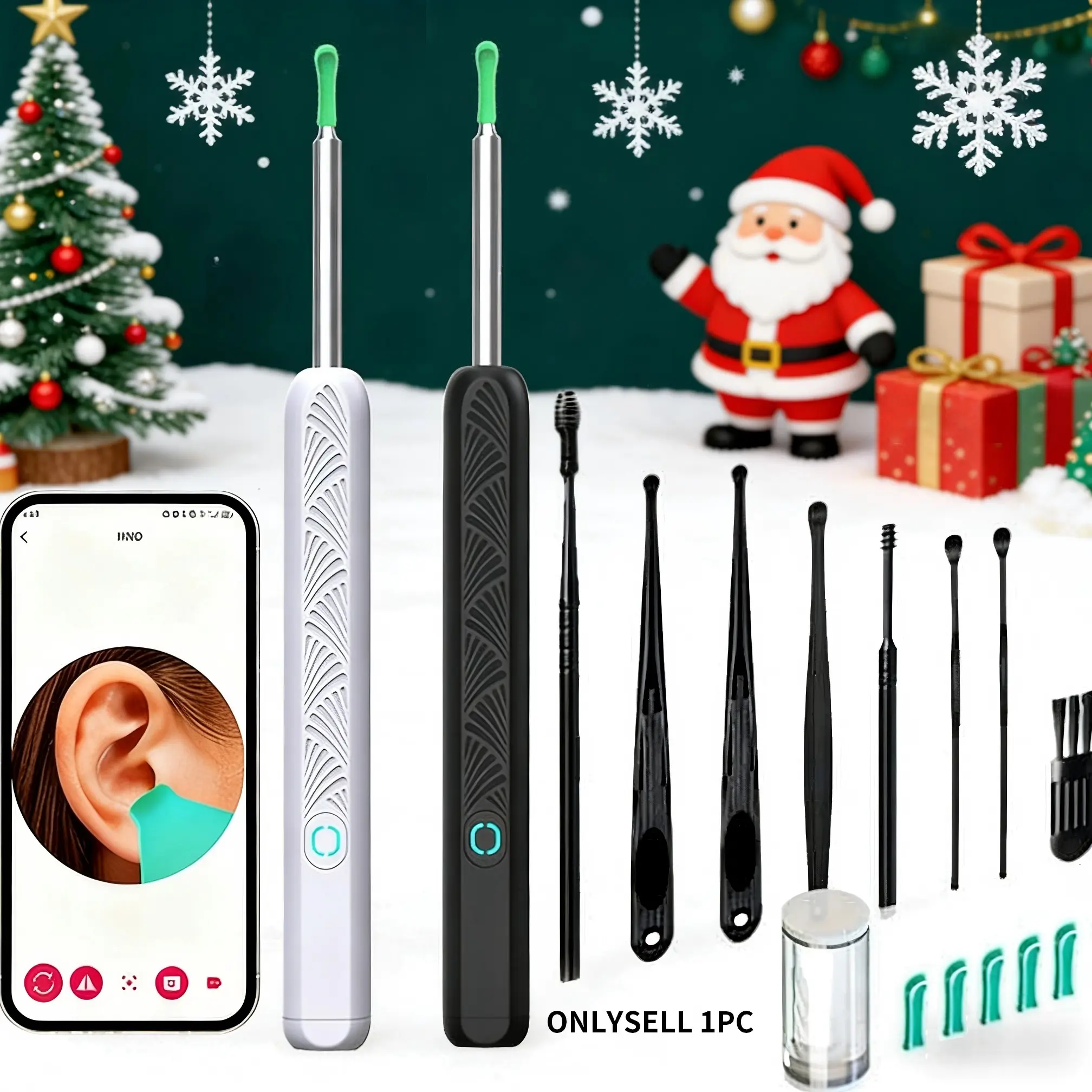 1pc Earwax Removal Tool with Camera - Portable Type-C Rechargeable Earbuds, Earwax Remover, Endoscope with high-Definition Camera, 360 ° Wide-Angle Ear Pick Tool Set, Ear Cleaning Tool (Black)