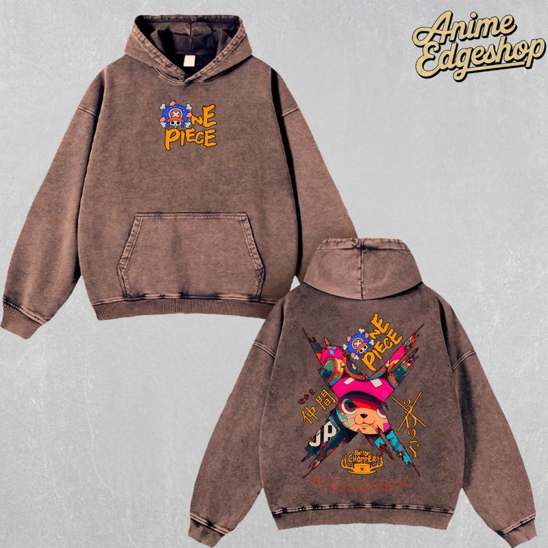 Retro Vintage Limited Tony Chopper One Piece Double Sided Print Oversized Acid-Washed Heavyweight Cotton Hoodie & T-Shirt – Unisex Anime Manga Tee, Perfect Gift for Anime Fans and Lovers Menswear Tops