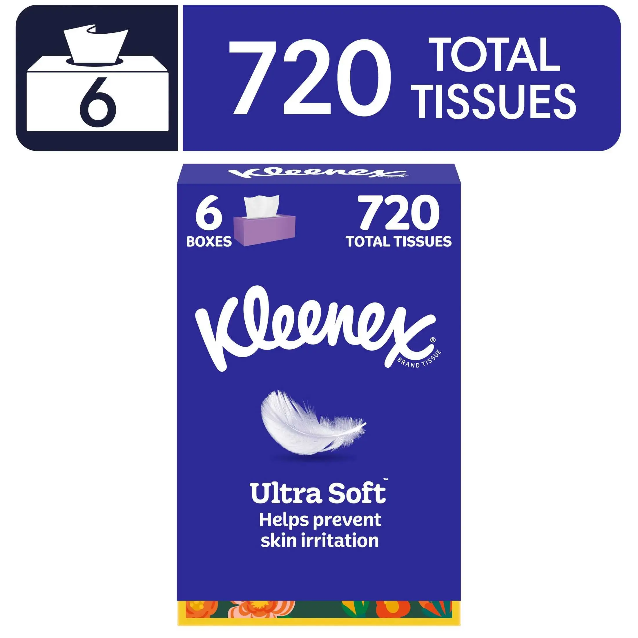 Kleenex Ultra Soft 3-Ply Flat Box Facial Tissues, 6 Pack (720 Total Tissues)