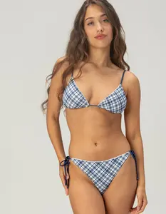 FULL TILT  Womens Plaid Textured Reversible Tie Side Cheeky Bikini Bottoms