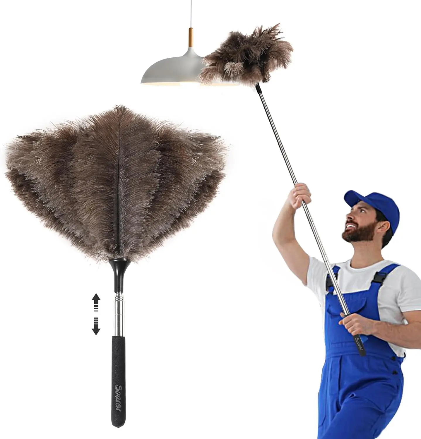 Soarer Extendable Ostrich Feather Duster – 40 Inch Reusable Long Handle Cleaner for Ceiling Fans