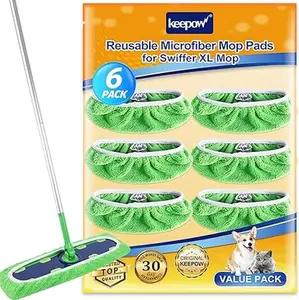 KEEPOW X-Large Reusable Cotton Mop Pads Compatible with Swiffer XL 17"Lx5"W for All Hardwood Dry & Wet Cleaning