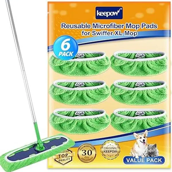 KEEPOW X-Large Reusable Cotton Mop Pads Compatible with Swiffer XL 17"Lx5"W for All Hardwood Dry & Wet Cleaning(mop is not included)