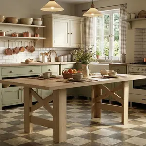 Garvee Large 71" Farmhouse Dining Table for 6-8 People, Rectangular Wooden Kitchen Table with Thick Sturdy Frame and Stable Triangular Legs, Perfect for Kitchen, Office, and Dining Rooms in Natural, Walnut, Retro Black, or Rustic Gray