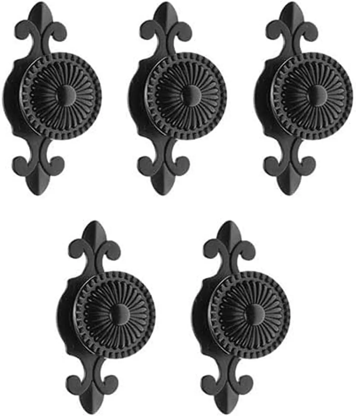 Cabinet Knobs Pulls with Backplate, 2 in 1 Retro Round Knob| Pull Handle for Antique Dresser Drawer Cabinet Cupboard Wardrobe Door Room Decoration (5-Pack, Black)