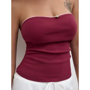 Cider [2 colors, size 0-26] Cotton-blend Rosette Ruched Tube Top