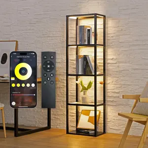 Tall Display Shelf with Dimmable LED Floor Lamp, Sturdy Curio Cabinet with Glass Bookcase, Glass Display Shelves for Bedroom Decor, Open Bookshelf with Color Changing Temps