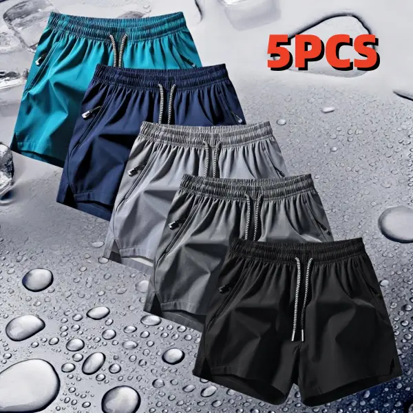 Men's ice silk quick-dry shorts, simple casual style, elastic drawstring waistband with side seam zipper pockets, suitable for summer daily commuting and outdoor activities, lightweight, breathable, cool, and comfortable set. fast  dry multicolor tiktoksh