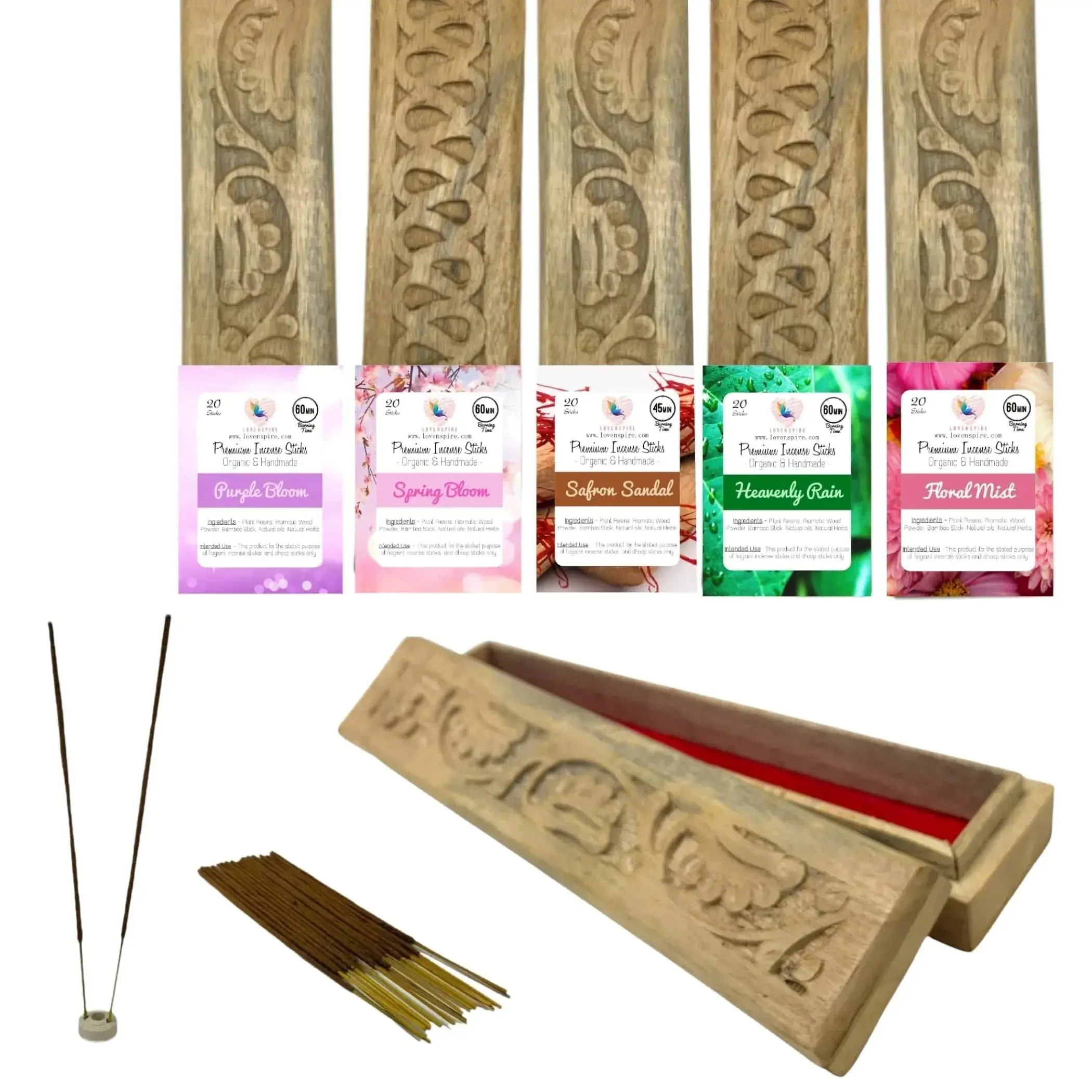 Sacred Incense Stick Set | Handmade Natural Fragrance Kit & Wooden Box | Meditation, Yoga, Pooja Bliss | Uplift Your Spirit