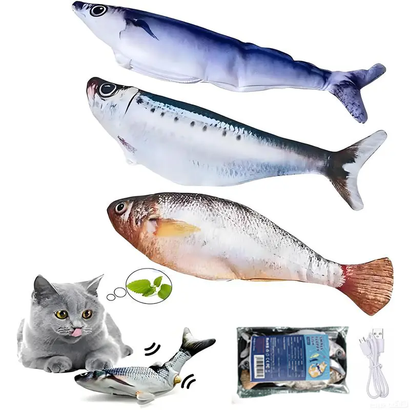 Ultra-Realistic Flopping Fish Cat Toys 3 Pack, Interactive Cat toys for All Breeds, Tap-Activated 3 Flapping Mode, Sardine/Saury/Yellow Croaker, 7.1 Inches, with Catnip, Rechargeable,Interactive pet toys