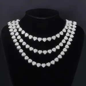 Celot Kever Hip Hop Full Diamond Three-Dimensional Peach Heart Stitching Necklace Personality Men and Women Hipster Hip Hop Cool Cuban Chain