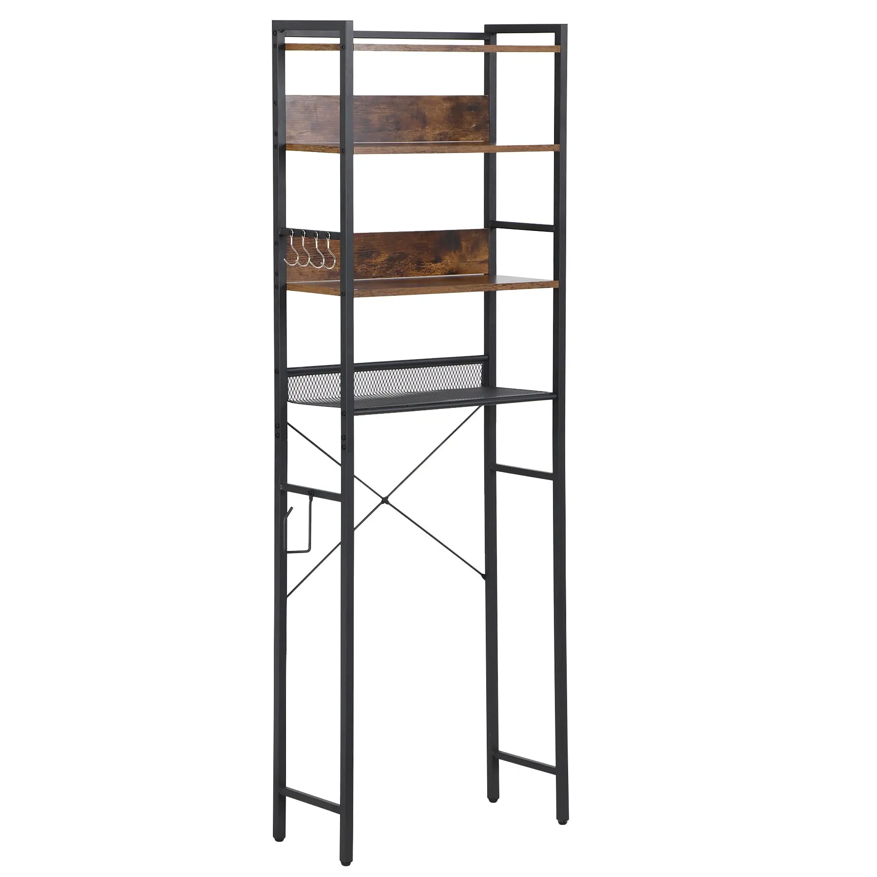 Segawe Over-the-Toilet Metal Frame Storage Organizer - 4-Tier, Adjustable Hooks, Bathroom Accessories Holder, Space Saver, Easy Assembly, Brown, Bathroom Decor for Home