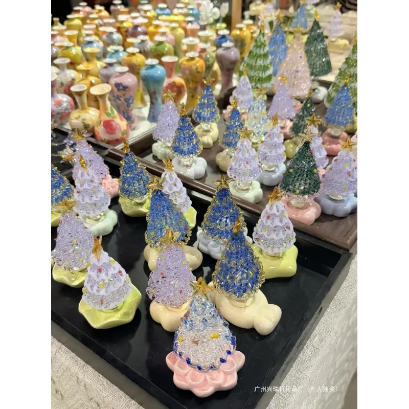[Instant Delivery] Jingdezhen Ceramics Rotates Christmas Tree Ornament, Decorative Christmas Home Holiday Decoration, Creative Gift