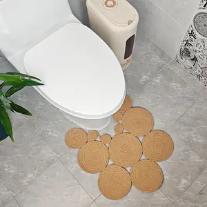 1/2pcs Boho Bathroom Rug Set - Machine Washable Linen U-Shaped Toilet Rug & Square Non-Slip Bath Mat, Handwoven Floor Mats For Kitchen, Bedroom, Entrance, Home Decor