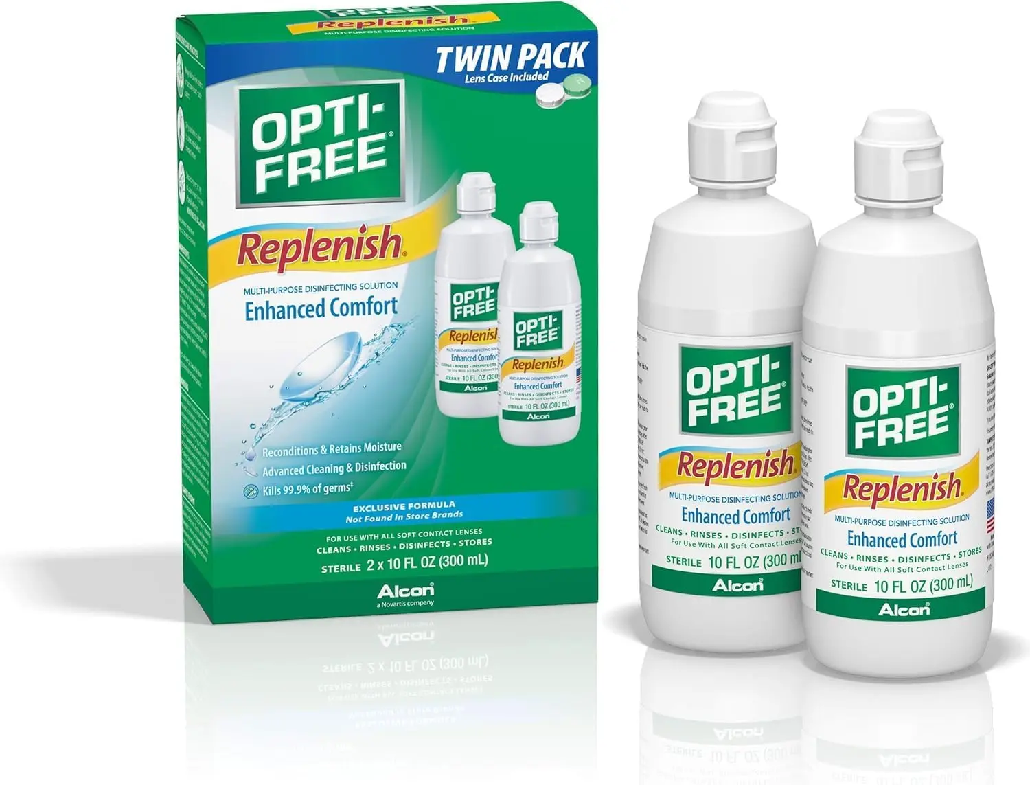 OPTI-FREE Replenish Multi-Purpose Contact Lens Solution, 10 Fl Oz, 2 Pack Daily Long Lasting