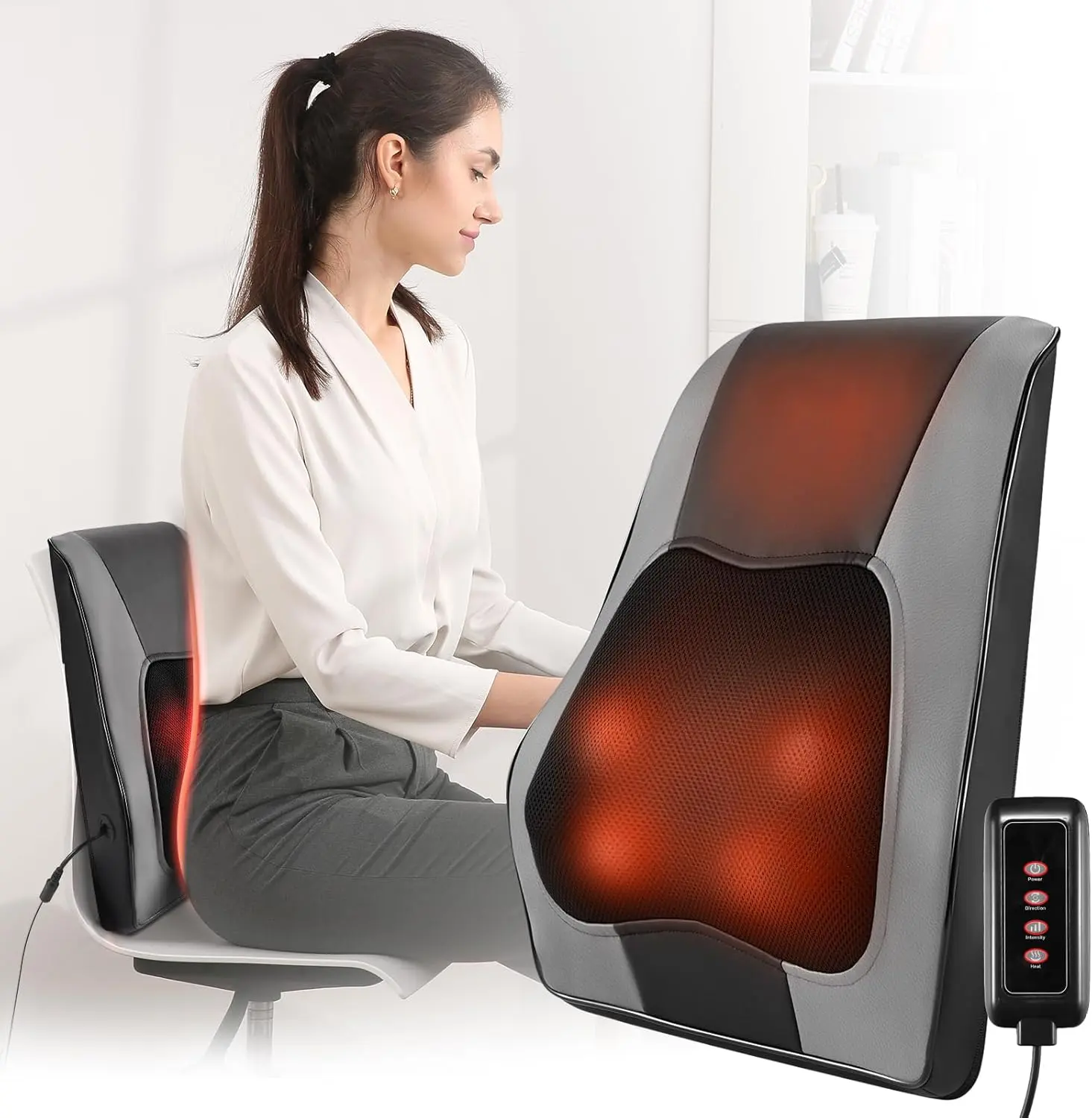 Luxury Shiatsu Electric Back Massager with Heat - Deep Tissue Kneading Machine for Low Back Pain Relief, Shoulder & Neck Care, Leg Care, Christmas Gift (Grey), Shoulder Pain Relief