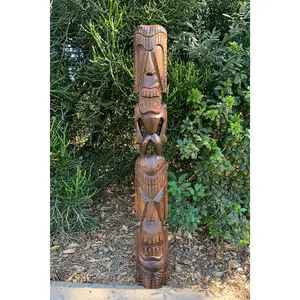 Ku and Kane Hawaiian Tiki Totem Wood Carving Bar Patio Decor 5ft x 7in