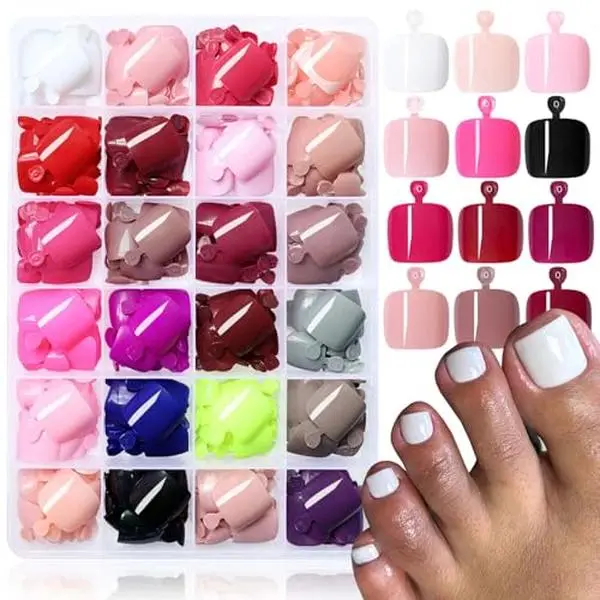 576pc Press on Toenails Women Toe Fake Nail with Adhesive Tab, Gel Fake Toenails Press ons Nails Short Square Glue on Toenail Acrylic Toes Nails False Presson Stick Toenail for Feet