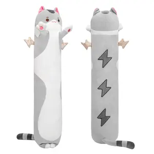 MeWaii  Plush Body Pillow, Lightning Gray Cat  Stuffed Animals Kawaii Plushies Pillow Glow in The Dark Gift for Girls Boys, Birthday Gifts Halloween Christmas Gift for Girls Boys