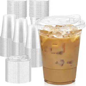 100-Pack - 16oz Clear Plastic Cups with Lids, Sturdy and Food-Safe Iced Coffee Cups with Lids, Disposable Plastic Smoothie Cups for Cold Drinks, Drinking with Lids