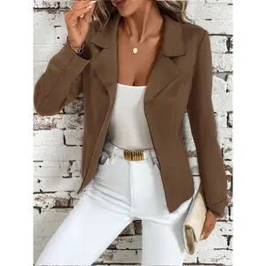 A women’s brown collared blazer jacket with a waistline and long sleeves, exuding an elegant style and suitable for both casual and formal occasions.