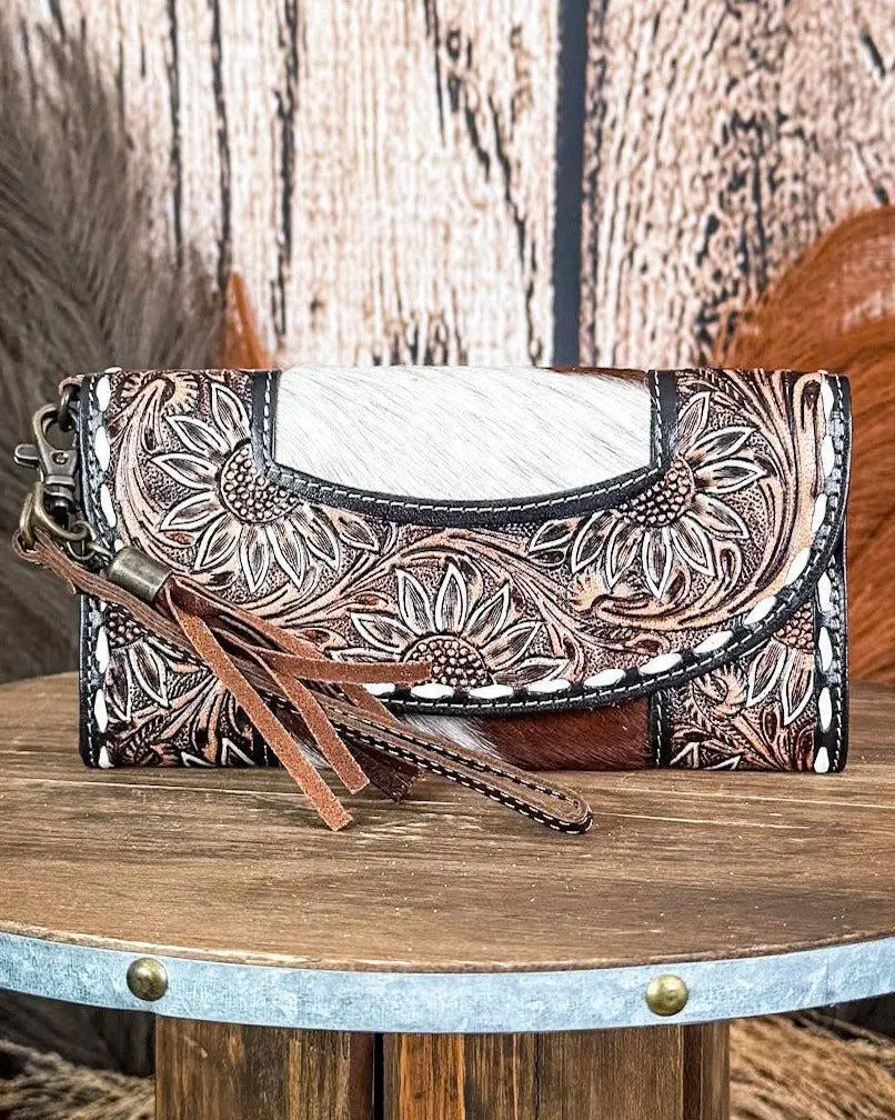 Myra Bag Sandstone Trail Hand-Tooled Wristlet Wallet, Women's Clutch Wallet for Women, Clutches For Women