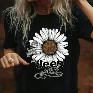 Jeep Girl Flower T-Shirt Jeep Dog Mom Casual Cotton Gift Tee TikTok Shop Deals Summer Outfits Graphic Tees