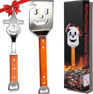 Father's Day Gift BBQ Gift for Men Dad Husband, Fathers Day Birthday Grill Gifts, 7 in 1 Grill Spatula & BBQ Turners with Wooden Handles,BBQ Accessories with Meat Hook, Funny Grill Tool Set for Outdoor Cooking Camping