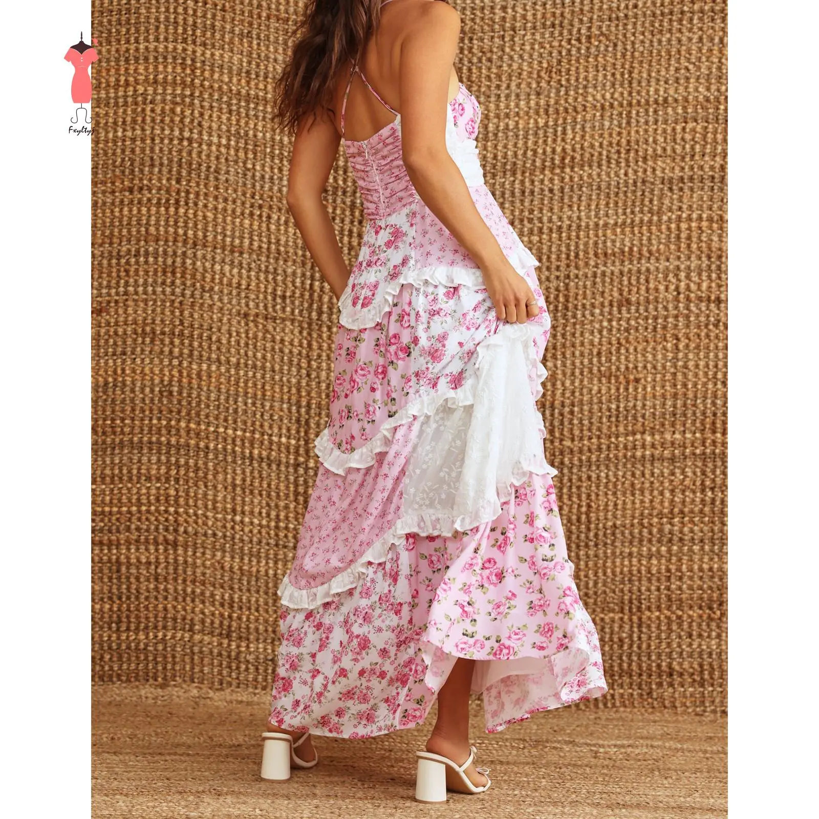 Women Boho Tie Shoulder Maxi Dress Y2k Floral Smocked Long Dress Sleeveless  Flowy Summer Beach Sundress - TikTok Shop