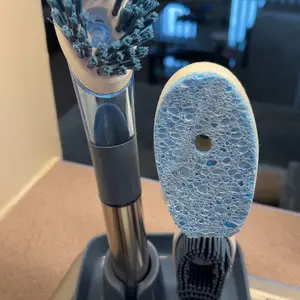 Kitchen Dish Brush with Soap Dispenser Set - 4 Replaceable Cleaning Heads Ergonomic Handle Scrub Brush for Dishes Pans Sink Household Cleaning Tools