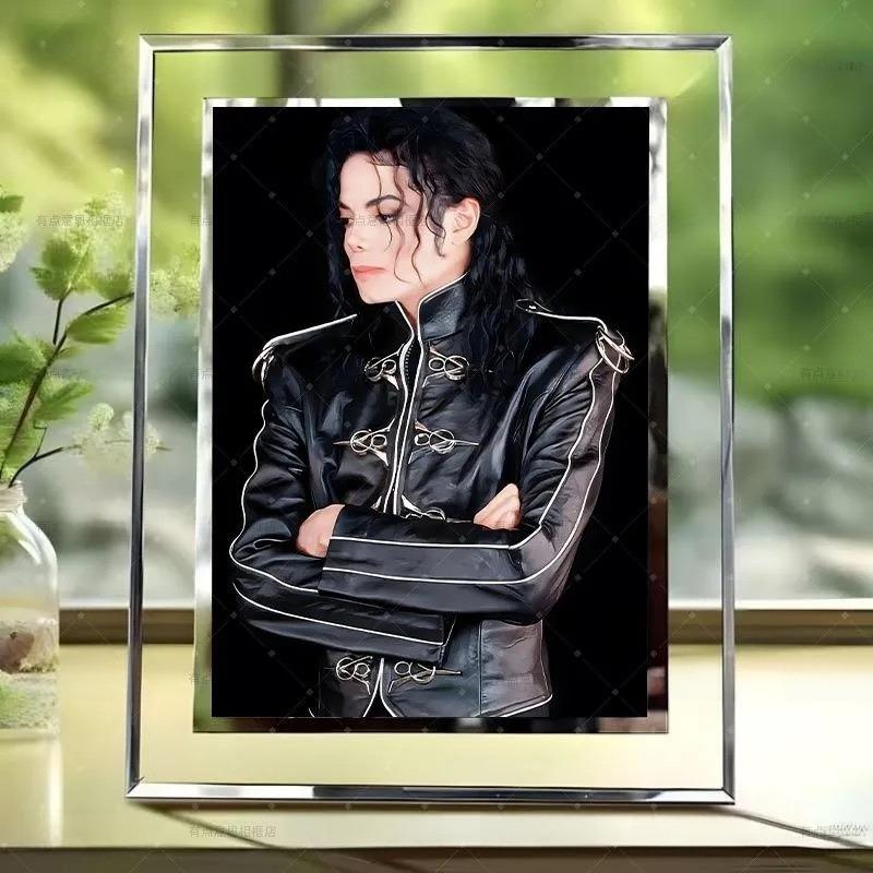 MJ Crystal Glass Photo Frame Custom Collectible Desktop Ornament for Room Bedroom Stylish Merchandise Gift for Fans Elegant Decor Piece