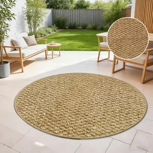 Round Jute-Like Picnic Mat, Outdoor Beach Non-Slip Pad, Camping Courtyard Anti-Scratch Patio Rug, Durable Sun Protection Carpet, Flatweave Outdoor Rug, Outdoor Picnic Camp Mat