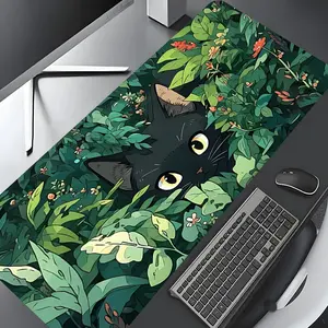 Cute Greenery Black Cat Large Gaming Mouse Pad,Aesthetic Desktop Drotection Pad,Washable Rubber Pad Non-Slip Lock Edge Multi-Size Mouse Pad Suitable For Home Office,Good Gift for Family and friends