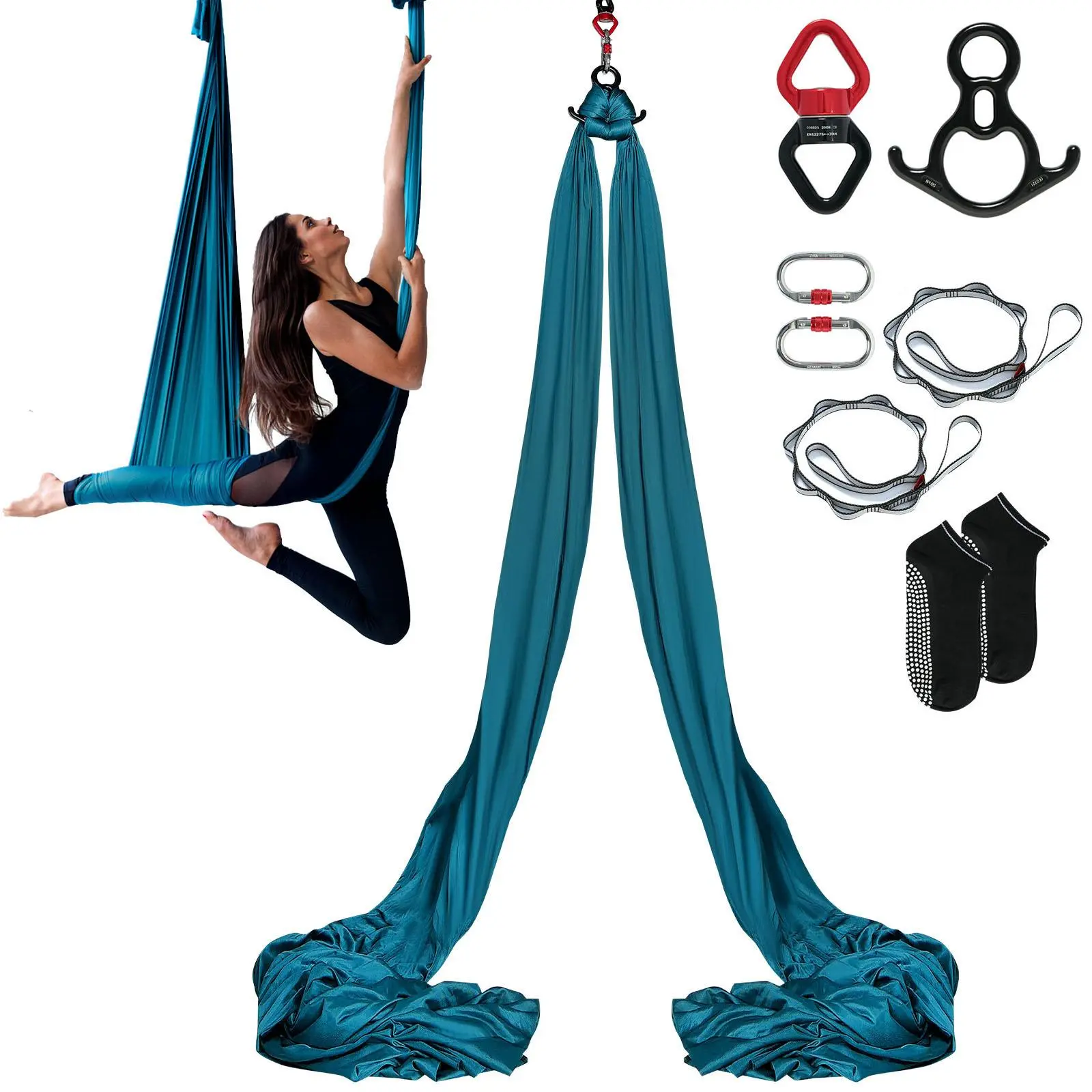 【SummerFinds】VEVOR Aerial Silk & Yoga Swing,  8.7 Yards, Aerial Yoga Hammock Kit with 100gsm Nylon Fabric, Full Rigging Hardware & Easy Set-up Guide, Antigravity Flying for All Levels Fitness Bodybuilding, Green