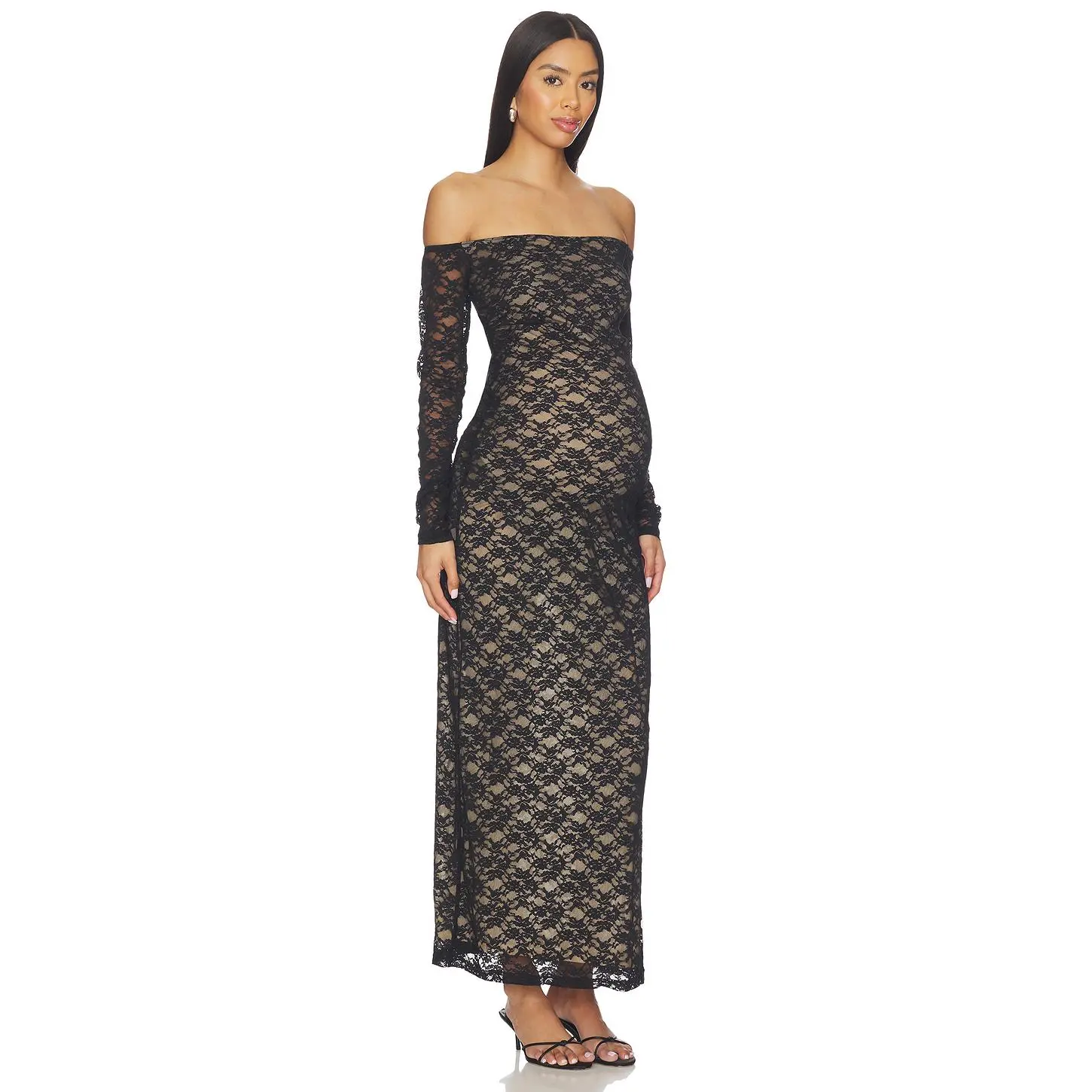 BUMPSUIT Off The Shoulder Lace Dress in Black