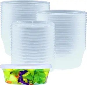 Green Direct Deli Reusable Round Plastic Containers with Lids, 8 oz. Pack of 24 - Clear Round Leakproof Disposable Containers for Kitchen and Dining Extra Thick