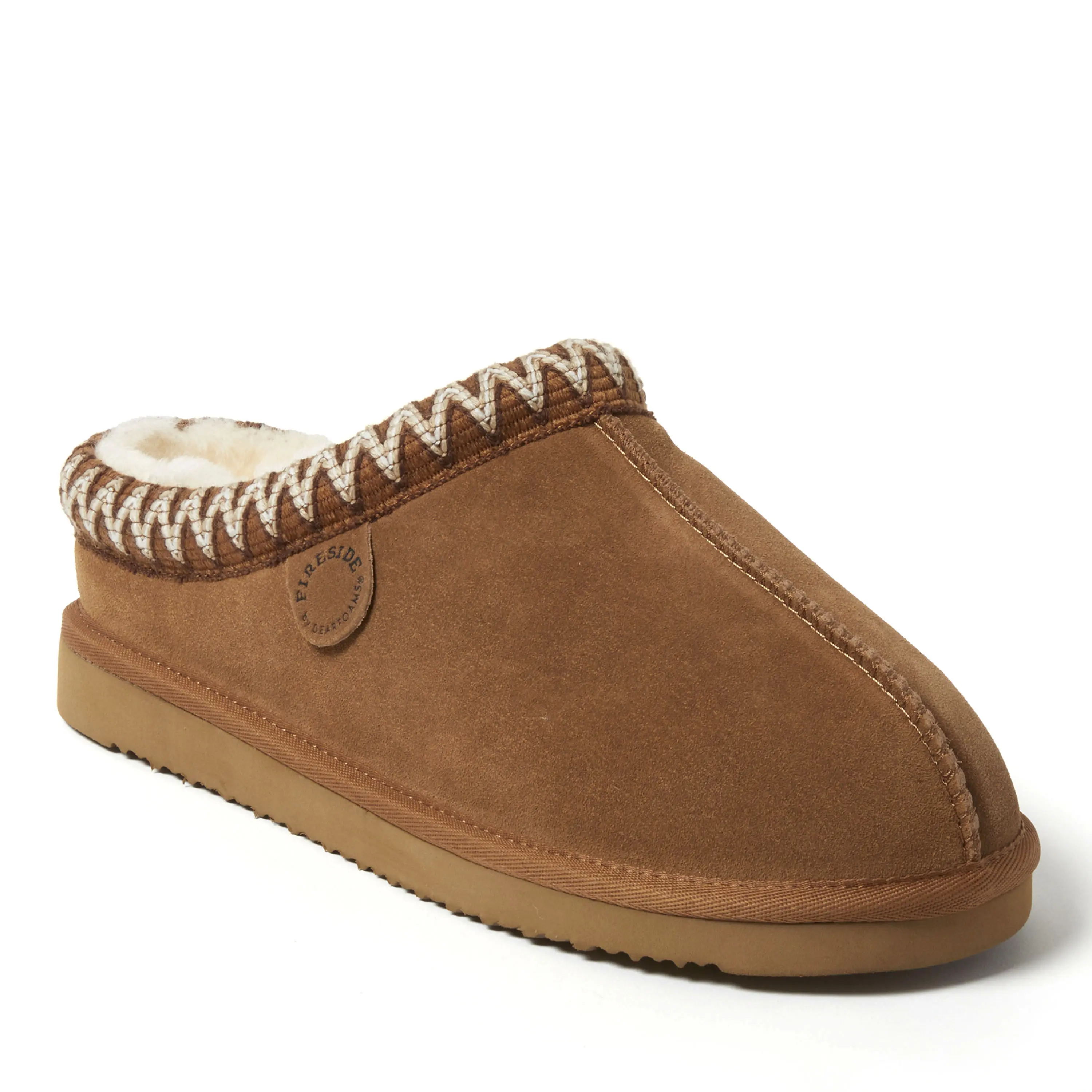 Fireside by Dearfoams Men's Grafton Genuine Shearling Clog Slipper with Embroidery