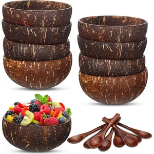 8 Set Coconut Bowls and Wooden Spoon Set Coconut Shells Buddha and Salad Smoothie Bowls and Spoons for Vegan Gifts Kitchen Serving