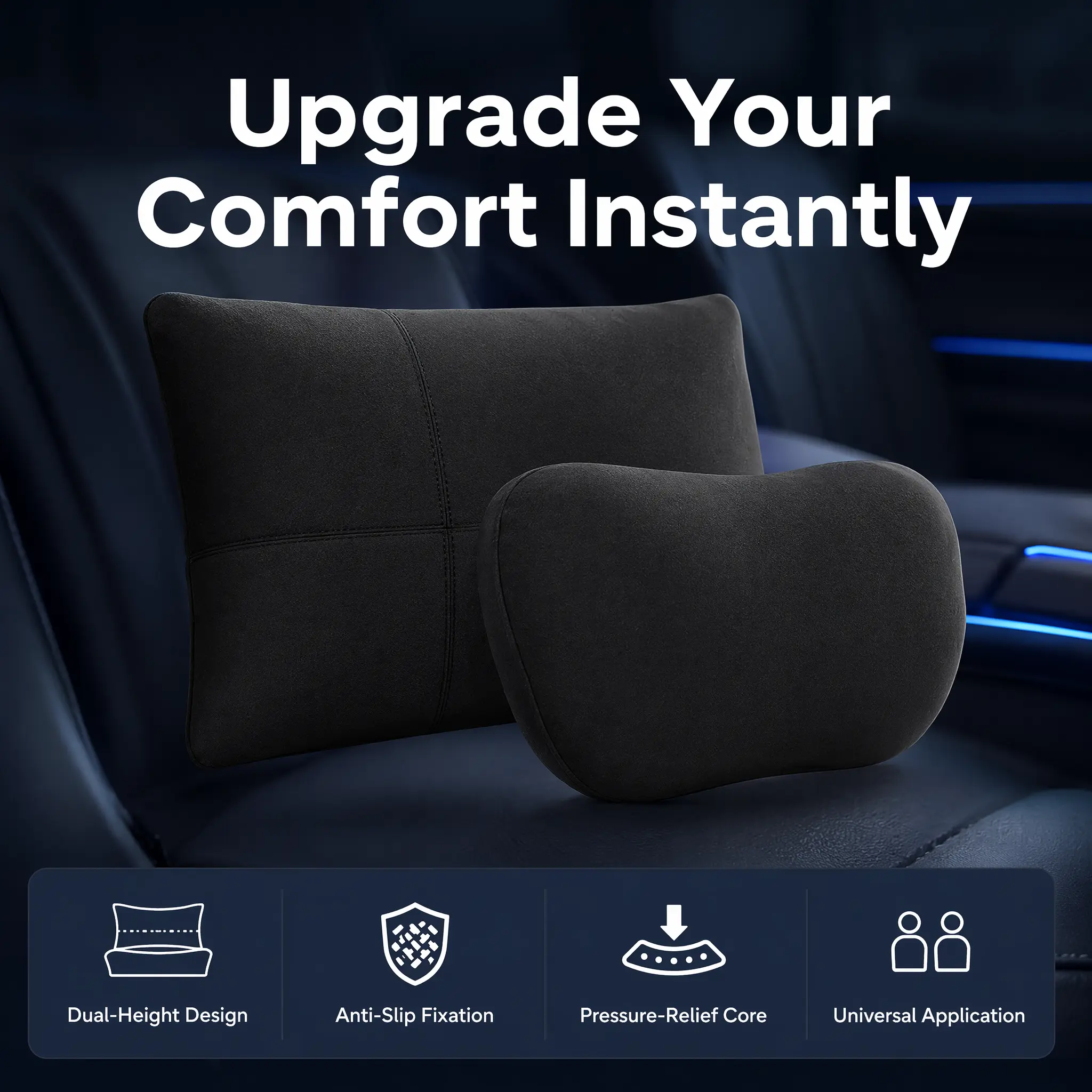 Car Driving Car Pillow Set Neck and Waist Black Neck Pillow Memory Lumbar Pillow